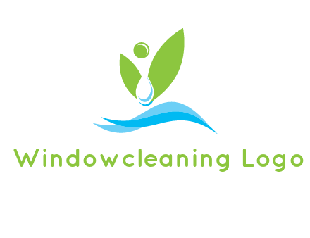 water drop with abstract leaves person on waves logo