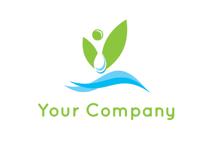 water drop with abstract leaves person on waves logo