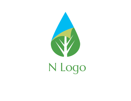 water drop with leaf and folded corner logo