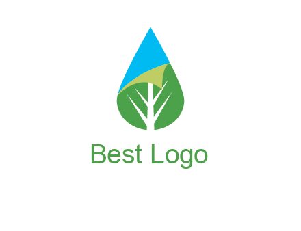 water drop with leaf and folded corner logo