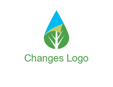 water drop with leaf and folded corner logo