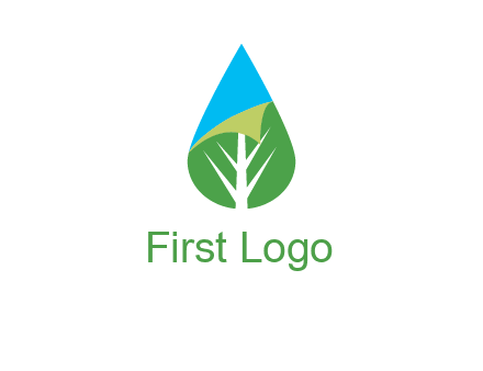water drop with leaf and folded corner logo