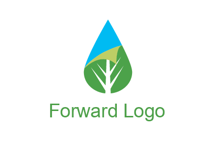 water drop with leaf and folded corner logo