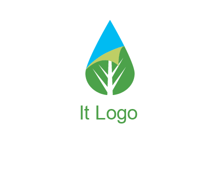 water drop with leaf and folded corner logo
