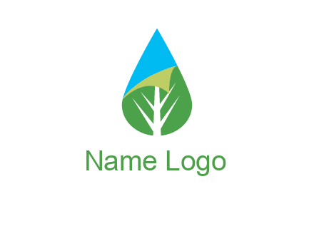water drop with leaf and folded corner logo