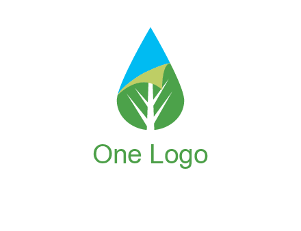 water drop with leaf and folded corner logo