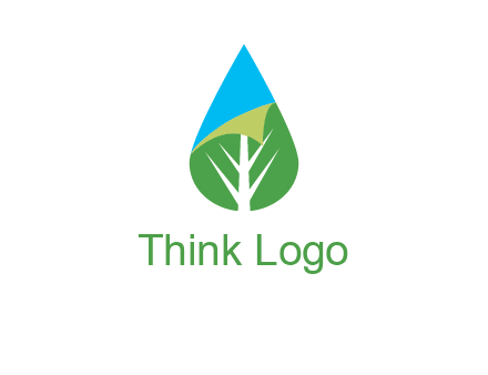 water drop with leaf and folded corner logo