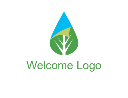 water drop with leaf and folded corner logo
