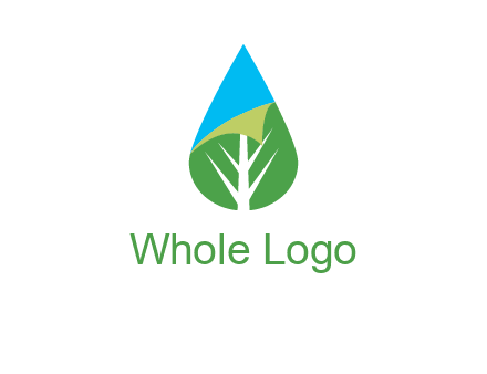 water drop with leaf and folded corner logo