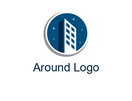 building with shining stars in circle with swoosh logo