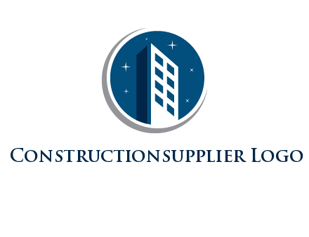 building with shining stars in circle with swoosh logo