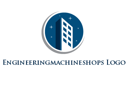 building with shining stars in circle with swoosh logo