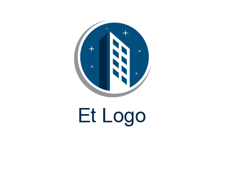 building with shining stars in circle with swoosh logo