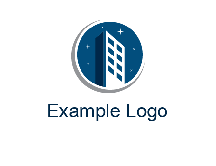 building with shining stars in circle with swoosh logo