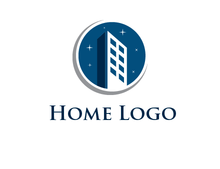 building with shining stars in circle with swoosh logo