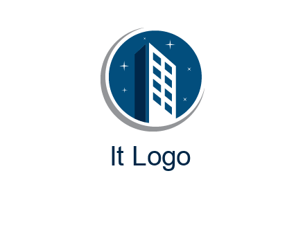 building with shining stars in circle with swoosh logo