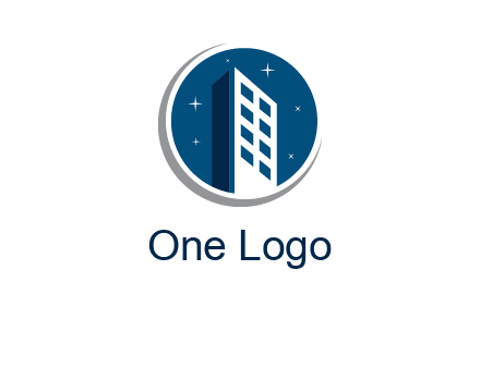building with shining stars in circle with swoosh logo