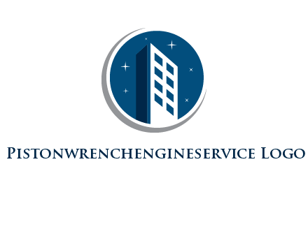 building with shining stars in circle with swoosh logo