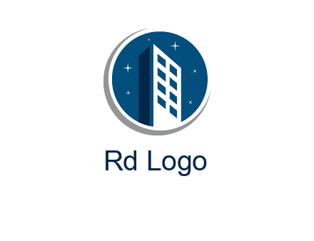 building with shining stars in circle with swoosh logo