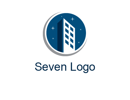 building with shining stars in circle with swoosh logo