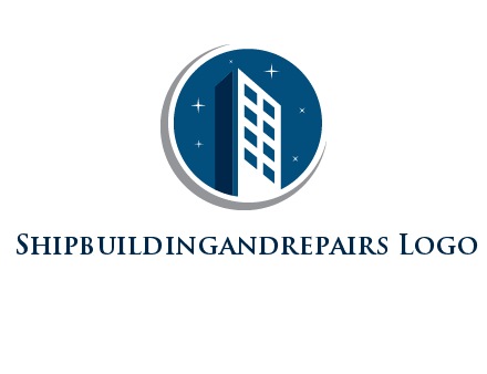 building with shining stars in circle with swoosh logo