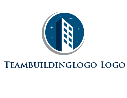 building with shining stars in circle with swoosh logo