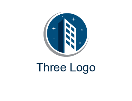 building with shining stars in circle with swoosh logo