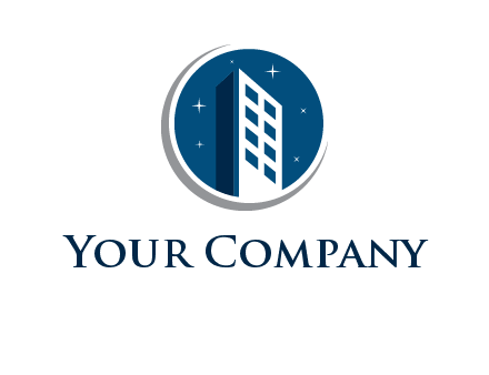 building with shining stars in circle with swoosh logo