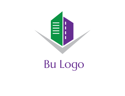 abstract building with letter v logo