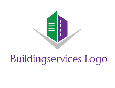 abstract building with letter v logo