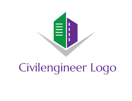 abstract building with letter v logo