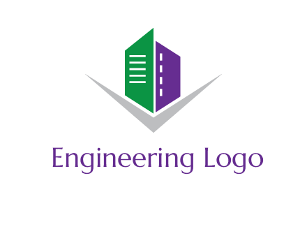abstract building with letter v logo