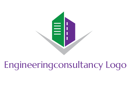 abstract building with letter v logo