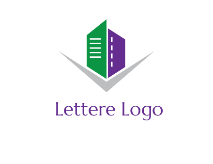 abstract building with letter v logo