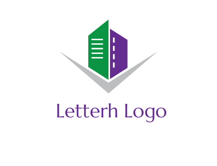 abstract building with letter v logo