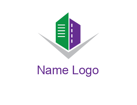 abstract building with letter v logo