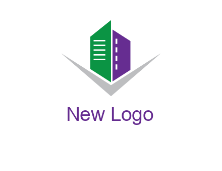 abstract building with letter v logo
