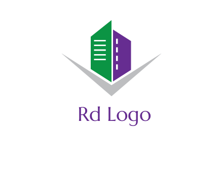 abstract building with letter v logo