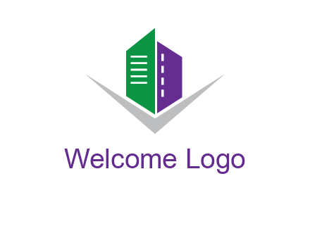 abstract building with letter v logo