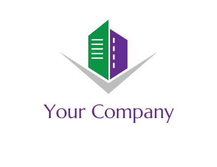 abstract building with letter v logo
