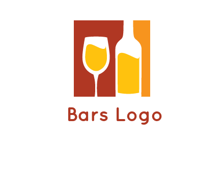 abstract wine glass and bottle in square logo