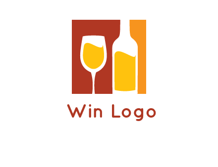 abstract wine glass and bottle in square logo