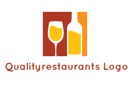 abstract wine glass and bottle in square logo