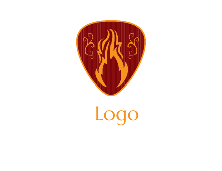fire inside wooden shield emblem