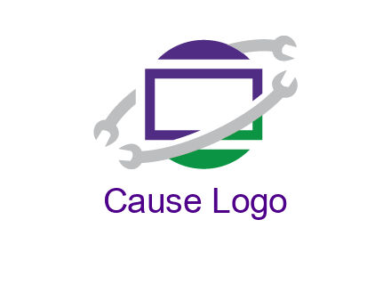 open end wrenches around monitor logo