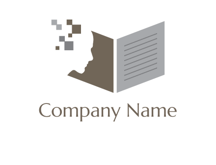 face in abstract book with pixel logo