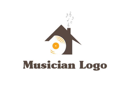disk inside house with music notes logo
