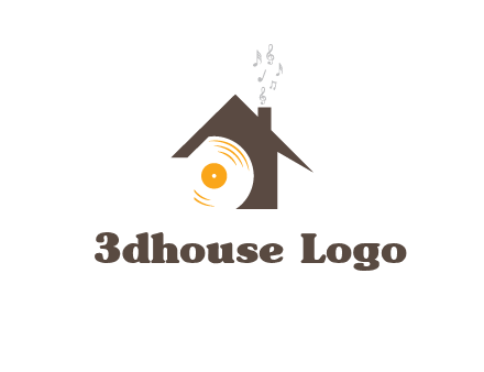 disk inside house with music notes logo
