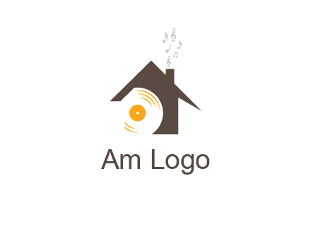 disk inside house with music notes logo