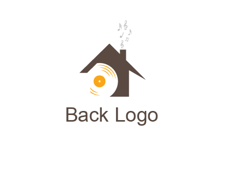 disk inside house with music notes logo
